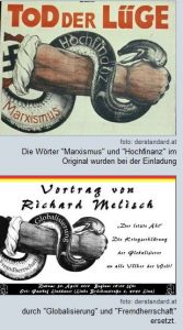 Die Arminia Czernowitz lädt zu einer Veranstaltung - das Poster nimmt Anleihen an einem NS-Sujet.