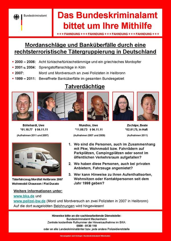 So fahndete man - mit reichlich Verzögerung - seitens des deutschen BKA irgendwann gegen die Neonazis vom NSU - Bildquelle: BKA.de (www.endstation-rechts.de)