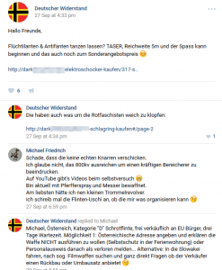 Die Reichsideologen-Gruppe "Deutscher Widerstand" unterhält sich über Möglichkeiten des Waffenkaufs...