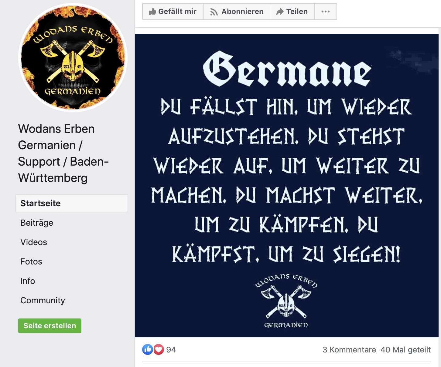 Posting am Tag nach Hanau: "Germande Du fällst hin, um wieder aufzustehen ...Du kämpfst, um zu siegen" Mit Likes aus Österreich