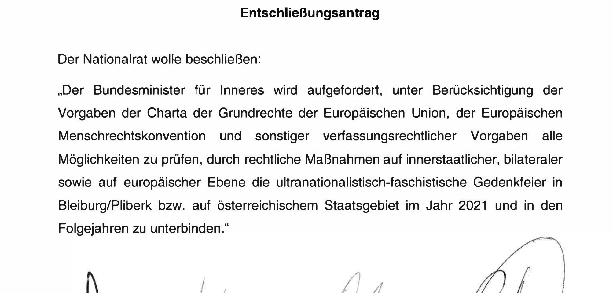 Entschließungsantrag zum Ustascha-Treffen in Bleiburg/Pliberk