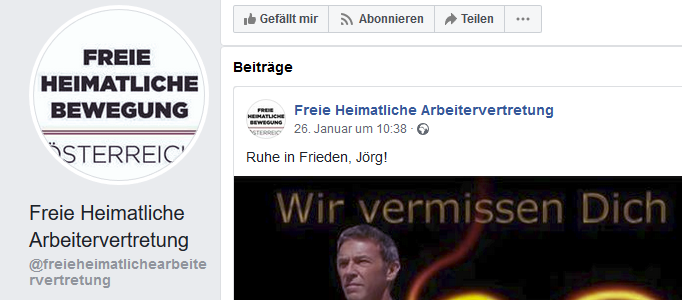 Die FHB vermisst Jörg Haider (Screenshot Facebook)