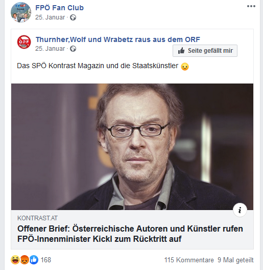 FPÖ Fan Club Beitrag über österreichische Kunst- und Kulturschaffende