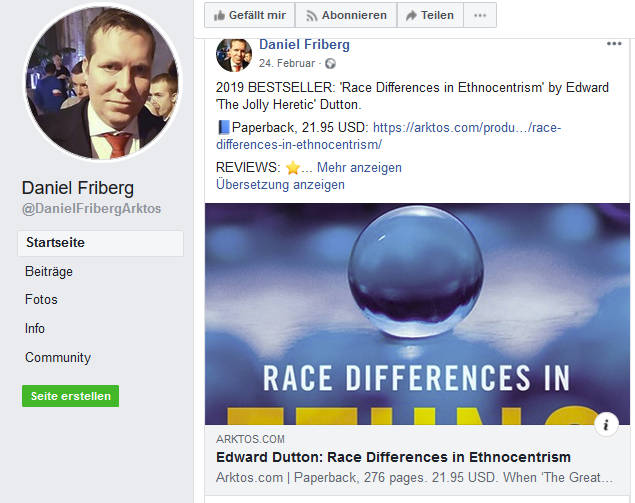 Rassismus auf Daniel Fribergs FB-Seite