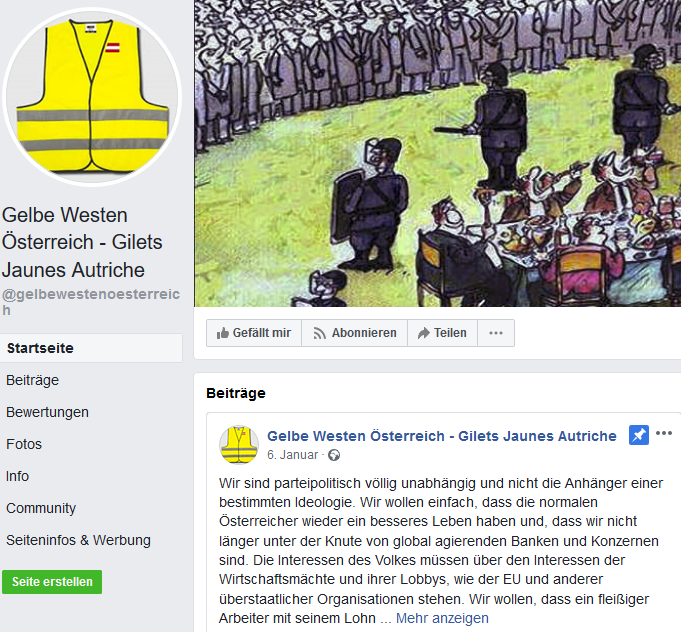 Facebook-Auftritt der "Gelbe Westen Österreich"