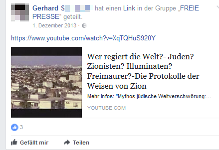 Gerhard S. postet und verlinkt antisemitische Verschwörungstheorien