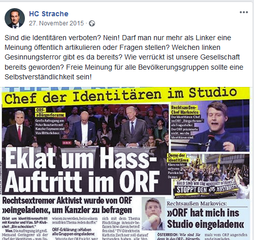 Strache: "linker Gesinnungsterror" anlässlich Kritik an der Einladung von Markovics im ORF