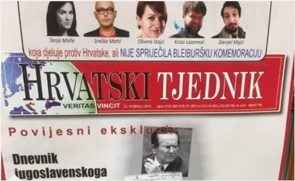 JournalistInnen am Pranger der rechtsextremen Zeitung "Hrvatski Tjednik" (Bildquelle: Reporter ohne Grenzen)