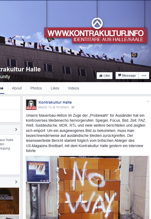 Kontrakultur Halle und Idis aus Österreich mauern den Eingang zu einem Probewahllokal für MigrantInnen In Halle/Saale zu