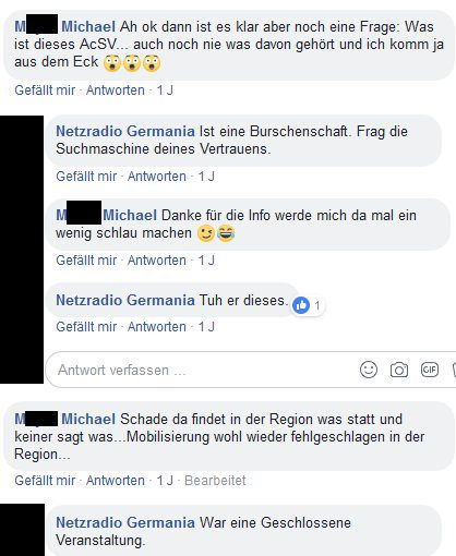 Kommentar eines amtsbekannten und verurteilten Neonazis unter dem Posting des Netzradio Germania