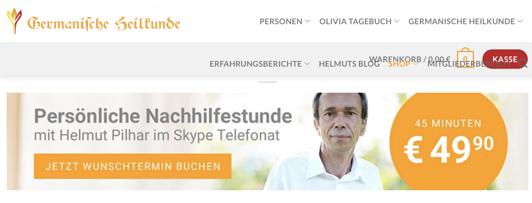 Pilhars Germanische Heilkunde neu – mit "Nachhilfe" via Skype um 49,90€/Stunde und "Kasse"-Button