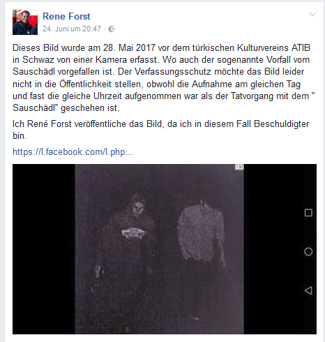 Rene Forst, Stellvertreter des RFJ-Obmanns, outet sich auf Facebook als Beschuldigter im Verfahren und veröffentlicht ein Bild aus einer Überwachungskamera - zu welchem Zweck bleibt vorerst schleierhaft.