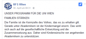RFS Wien, am 30.April 2017 und somit mitten im ÖH-Wahlkampf: "Die Familie ist die Keimzelle des Volkes (...)"