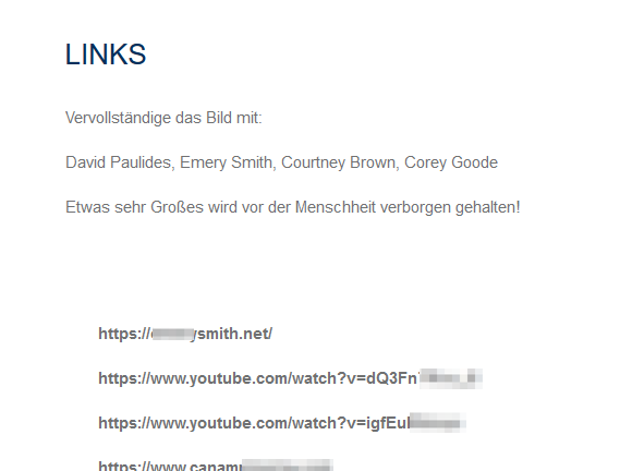 Linksliste auf der Website des Hanauer Attentäters mit dem Titel: "Etwas sehr Großes wird vor der Menschheit verborgen gehalten!"