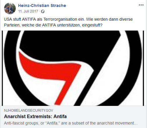 Straches Fakemeldung über (nicht vorhandene) Einstufung der Antifa als Terrororganisation