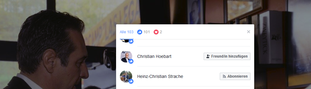 Like von Höbart und Strache (!) für Strache/Legat/Kunasek (Screenshot Facebook)