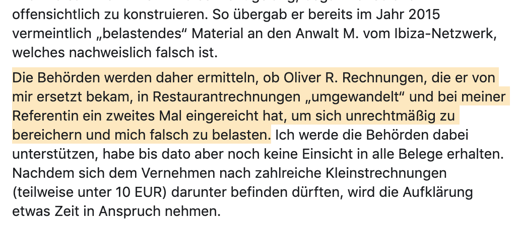 Strache-Posting 28.11.19: "Rechnungen umgewandelt"