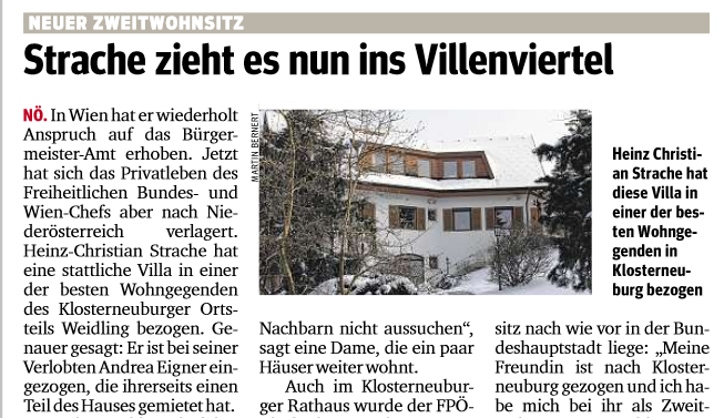Strache zieht in eine Villa in Klosterneuburg (Kurier 30.3.2013)