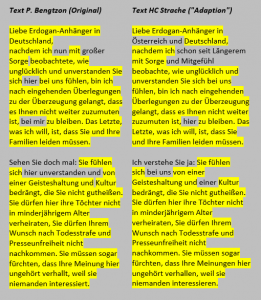 Original und "Adaption", beschränkt auf die ersten beiden Absätze.
