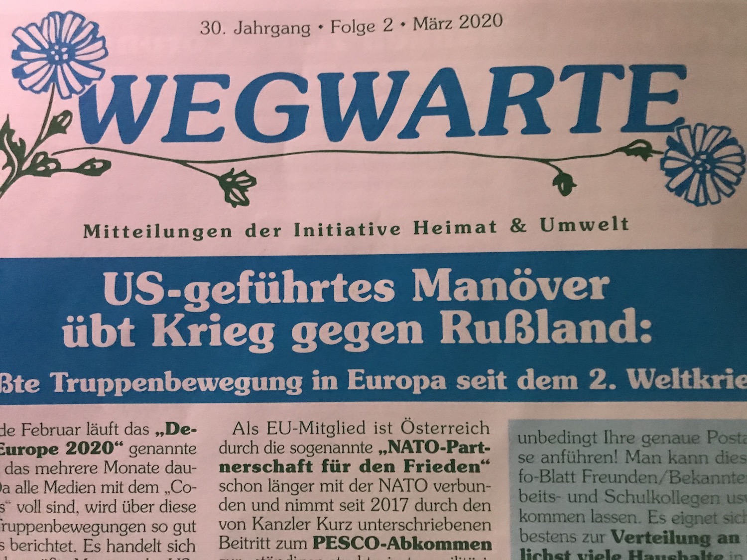 Cover "Wegwarte" März 2020