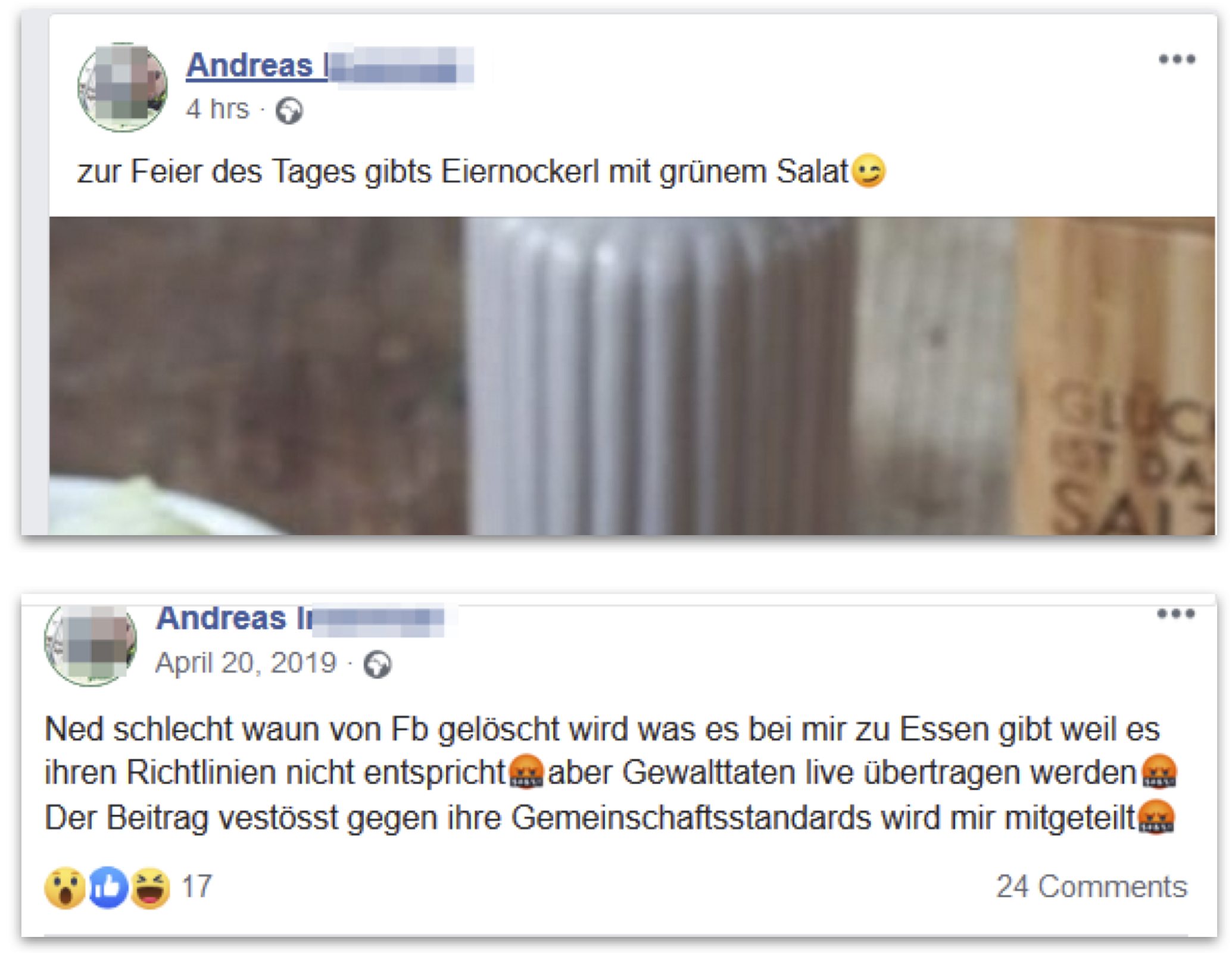 Andreas I. Eiernockerl 2019 und 2020: Eiernockerl 2019 von FB gelöscht