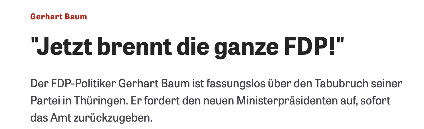 Gerhard Baum: "Jetzt brennt die ganze FDP!" (Die Zeit)