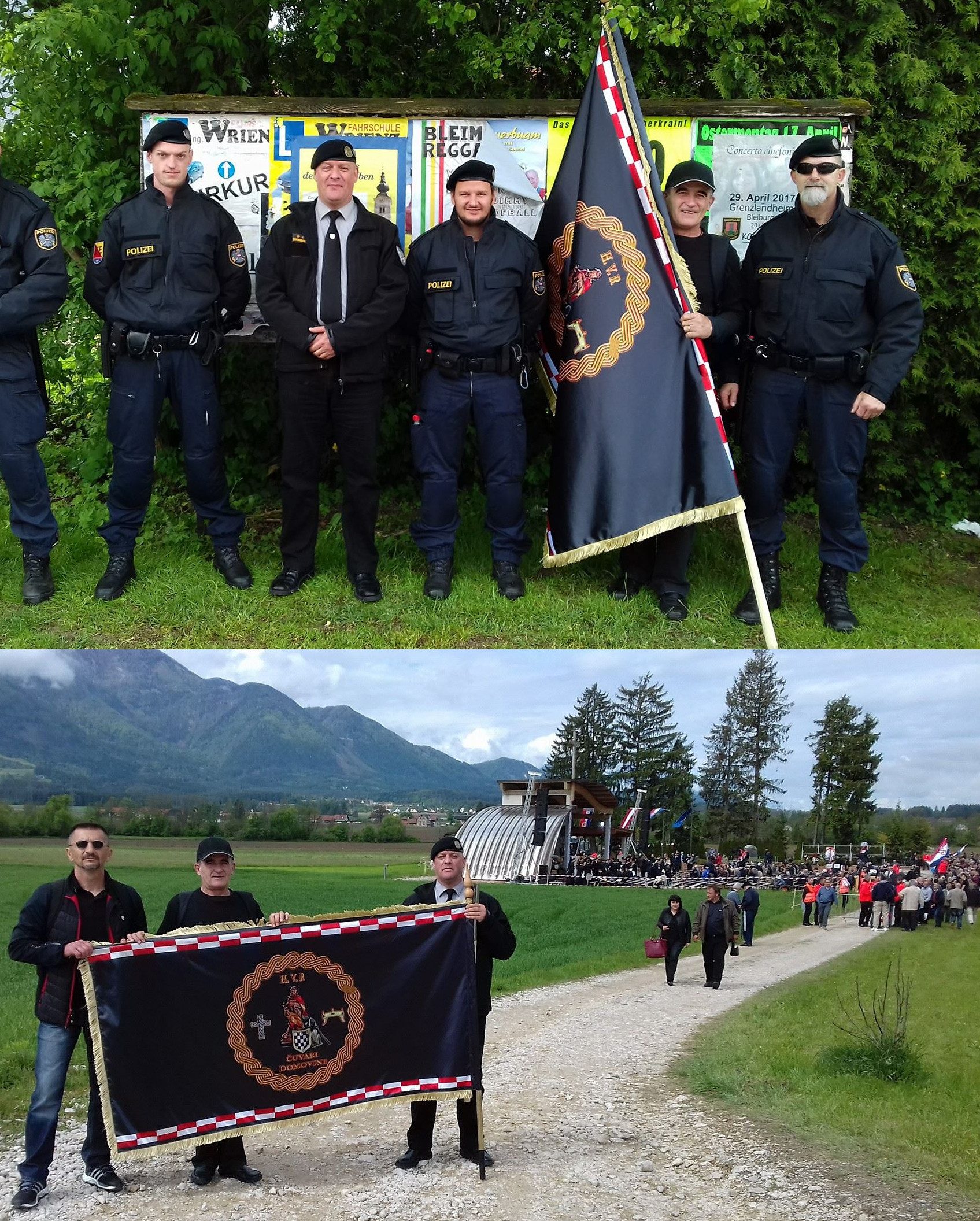 Die Polizei ignorierte Hitlergrüße und verbotene Symbole zum allergrößten Teil. Für ein gemeinsames Foto mit dem faschistischen Ustaša-Ritterorden „<em>H.V.R Čuvari Domovine</em>“ posiert man aber gern. "Freund und Helfer", einmal anders...