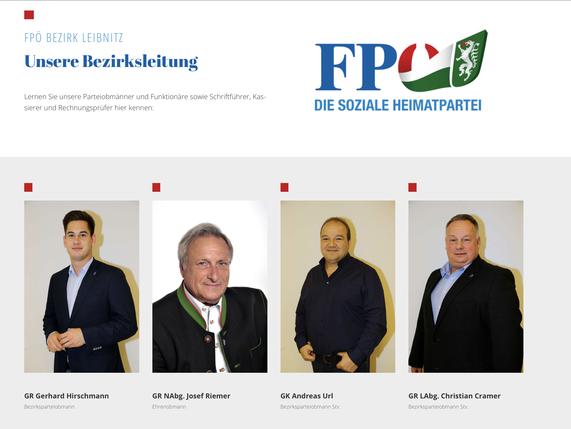 Bezirksparteileitung Leibnitz mit Gerhard Hirschmann (Screenshot 10.5.20 Website FPÖ Leibnitz)