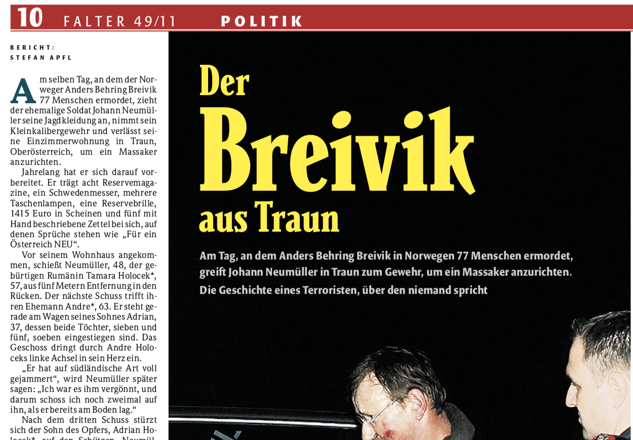 Der Breivik aus Traun: "Die Geschichte eine Terroristen, über den niemand spricht" (Falter 49/2011)