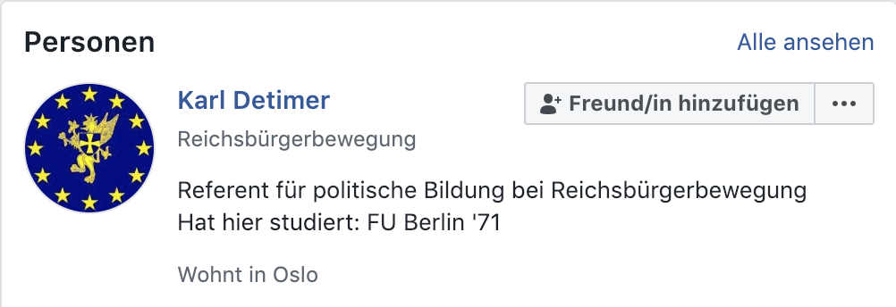 Karl Detimer/Dettmer auf FB: "Reichsbürgerbewegung"