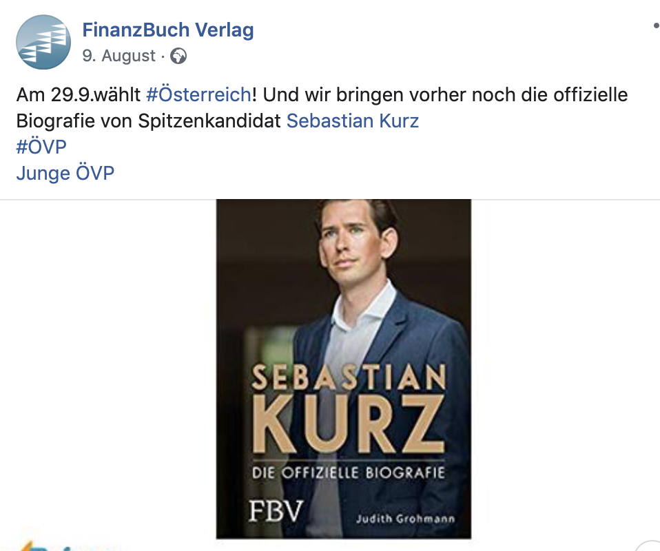 Facebook-Ankündigung der Kurz-Bio durch den FinanzBuch Verlag
