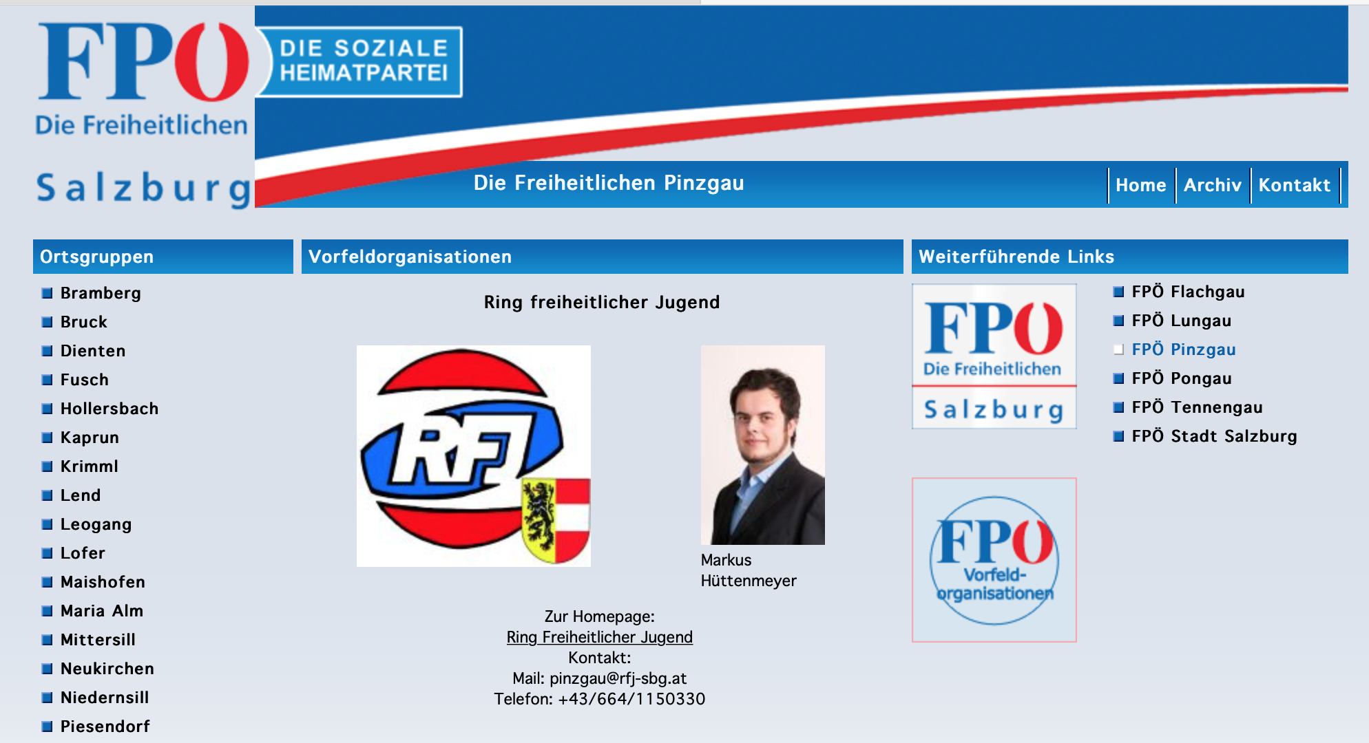 Hüttenmeyer auf der Website der FPÖ Salzburg/Pinzgau (Stand 4.1.19)