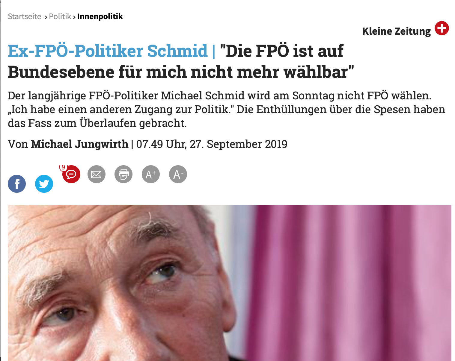 Michael Schmid: "Die FPÖ ist für mich auf Bundesebene nicht wählbar" (Kleine Zeitung)
