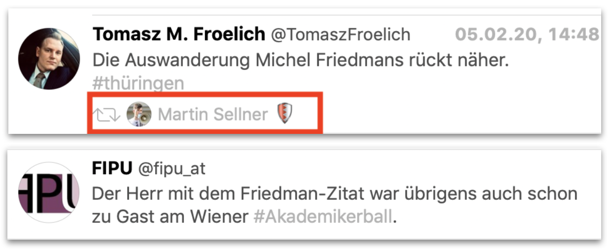 Tomasz Froelich: "Die Auswanderung Michel Friedmabns rückt näher" FIPU: Der Herr mit dem Friefdman-Zitat war übrigens auch schon zu Gast am Wiener Akademikerball."