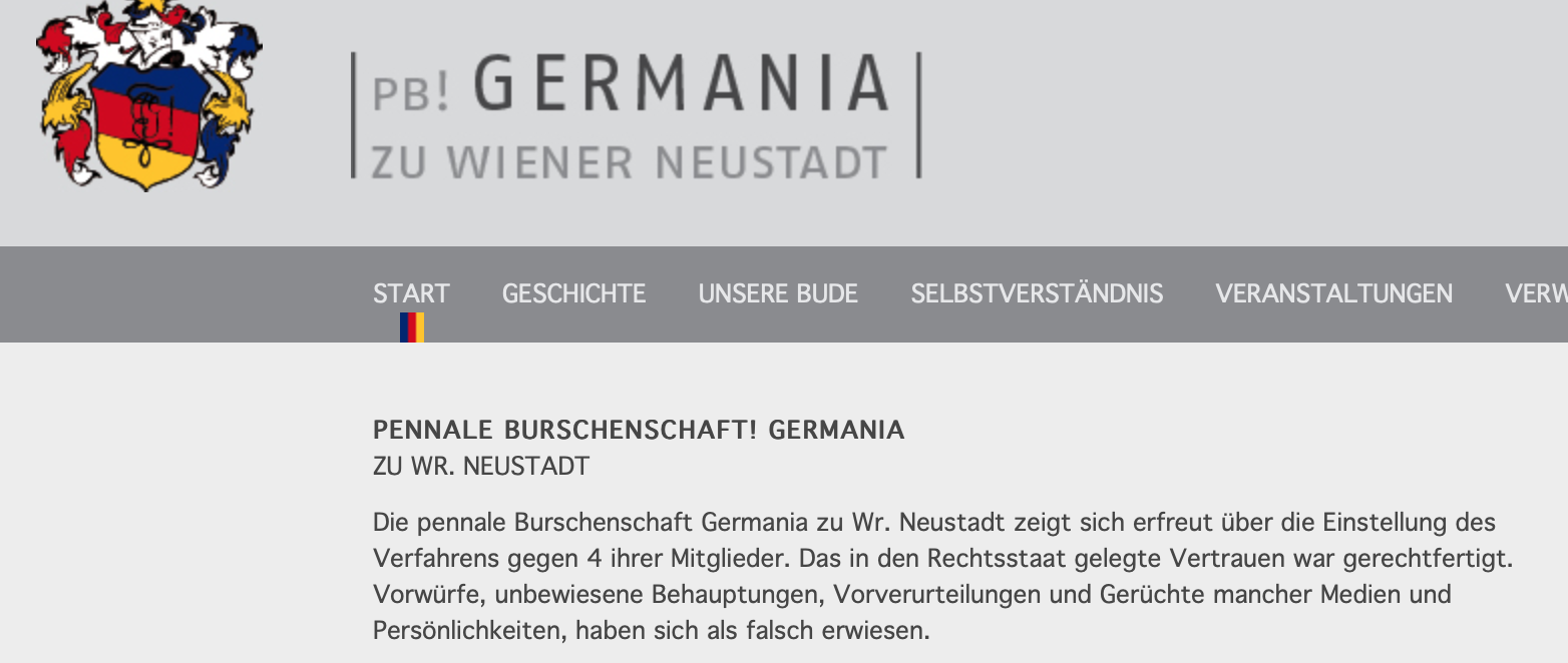 Germania Wiener Neustadt zur Einstellung der Ermittlungen in der Liederbuch-Causa