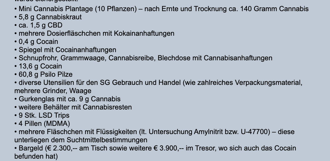 Drogenfunde bei den Hausdurchsuchungen (Presseaussendung Polizei Niederösterreich)