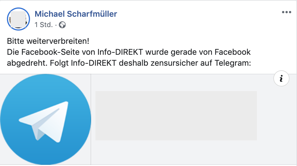 Scharfmüller verkündet auf Facebook das Aus der FB-Page von Info-Direkt