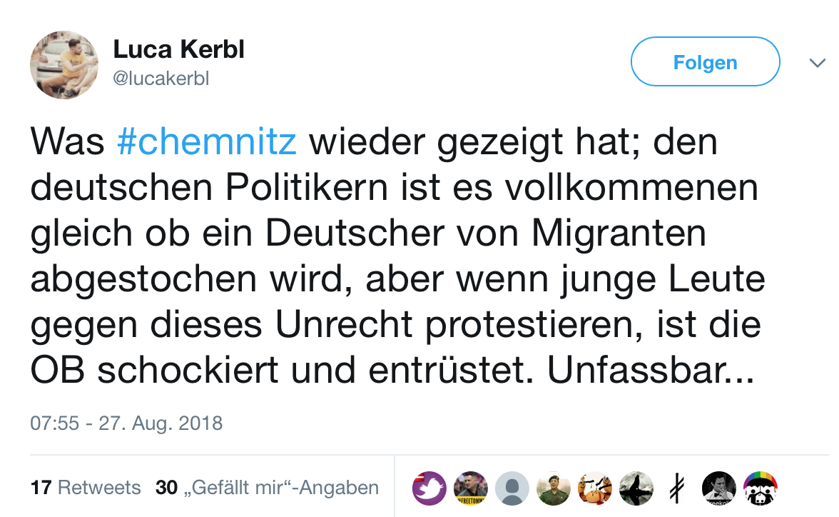 Luca Kerbl äußert sich über die Chemnitzer Oberbürgermeisterin, ohne zu erwähnen, dass er am 27.8. bereits dabei war