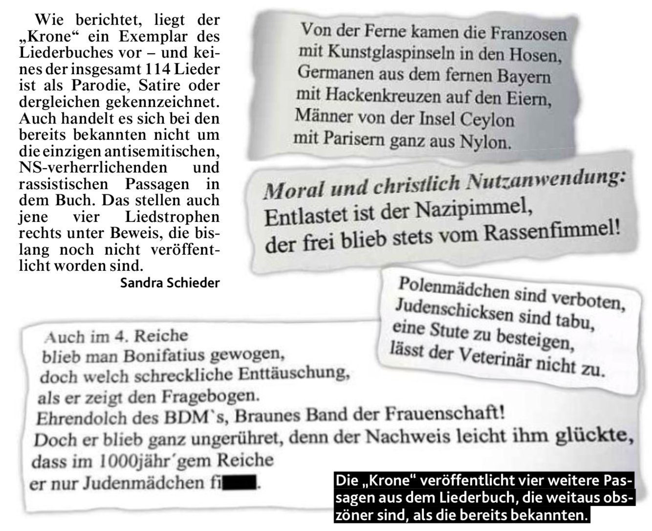 Ausschnitte aus dem Liederbuch der Austria Knittelfeld (Kronen Zeitung, 1.11.19)