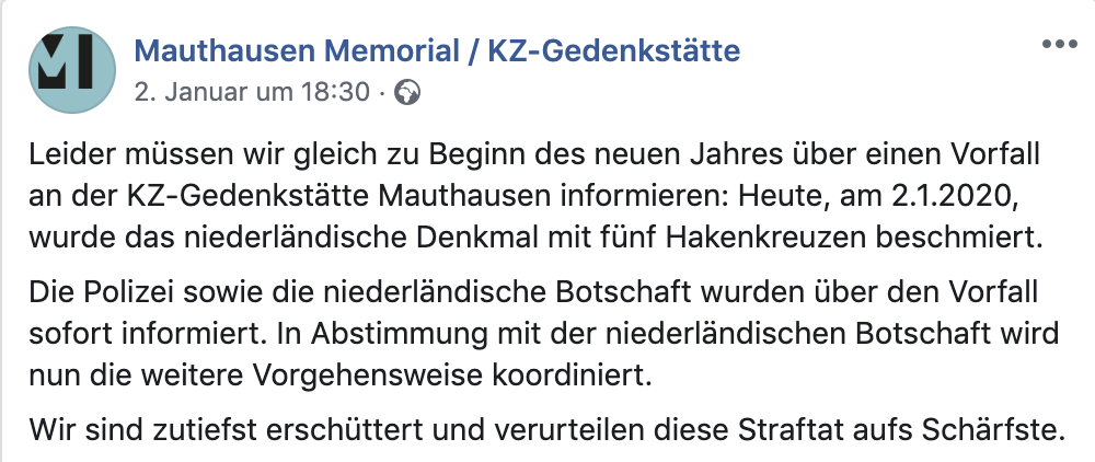 Mitteilung der KZ-Gedenkstätte Mauthausen (2.1.20)