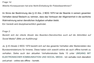 Antwort Herbert Kickl zum Verhalten von PolizeibeamtInnen auf Social Media