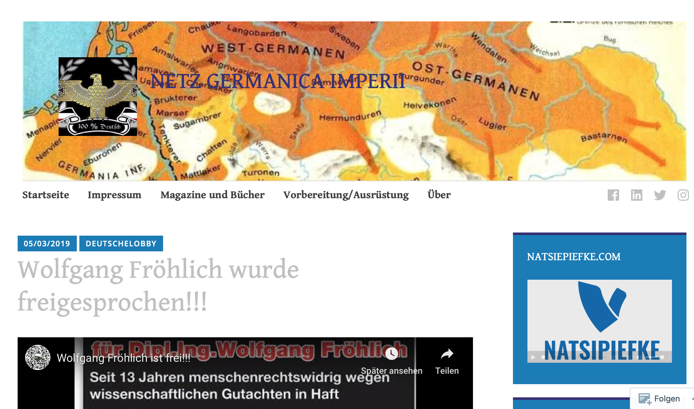 "Netz Germanica Imperii" teilt Video des "Thing-Kreis Themar" zu Fröhlichs Haftentlassung