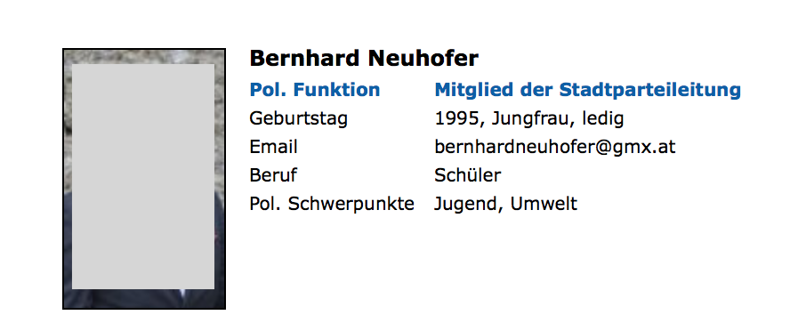 Bernhard Neuhofer bis Februar 2018 auf der FPÖ-Website als Mitglied der Stadtparteileitung Seekirchen
