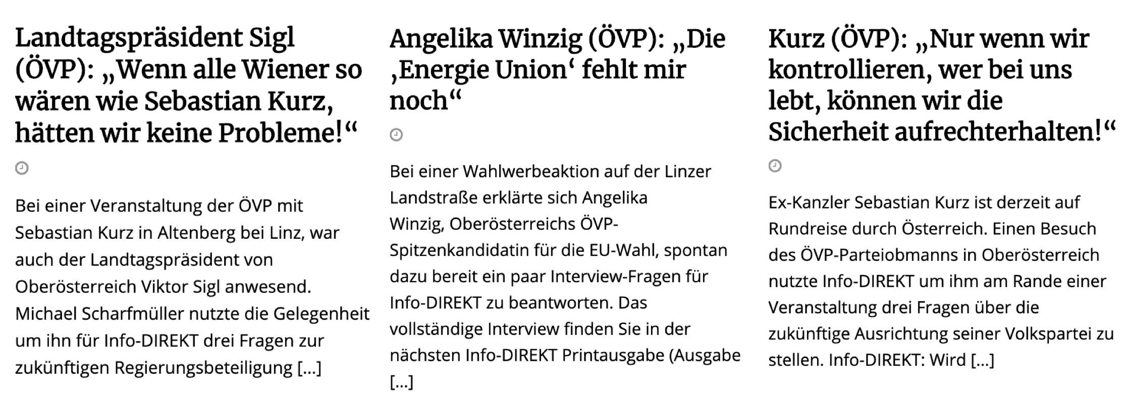 3 x ÖVP in "Info-Direkt": Sigl, Winzig und Kurz
