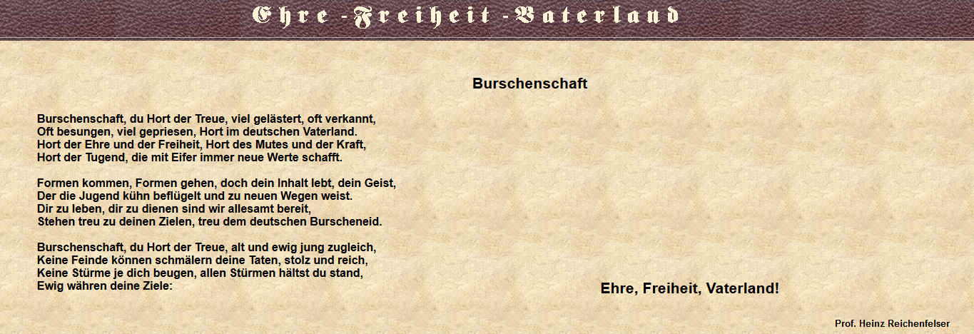 Geleitgedicht der pB Germania Wien: "Burschenschaft, Du Hort der Treue" (Screenshot Website Germania Wien, 2019)