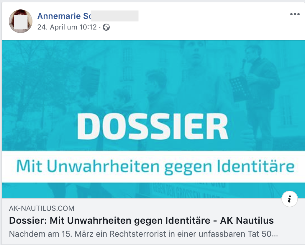 "Dossier: Mit Unwahrheiten gegen Identitäre" (FB 24.4.19)