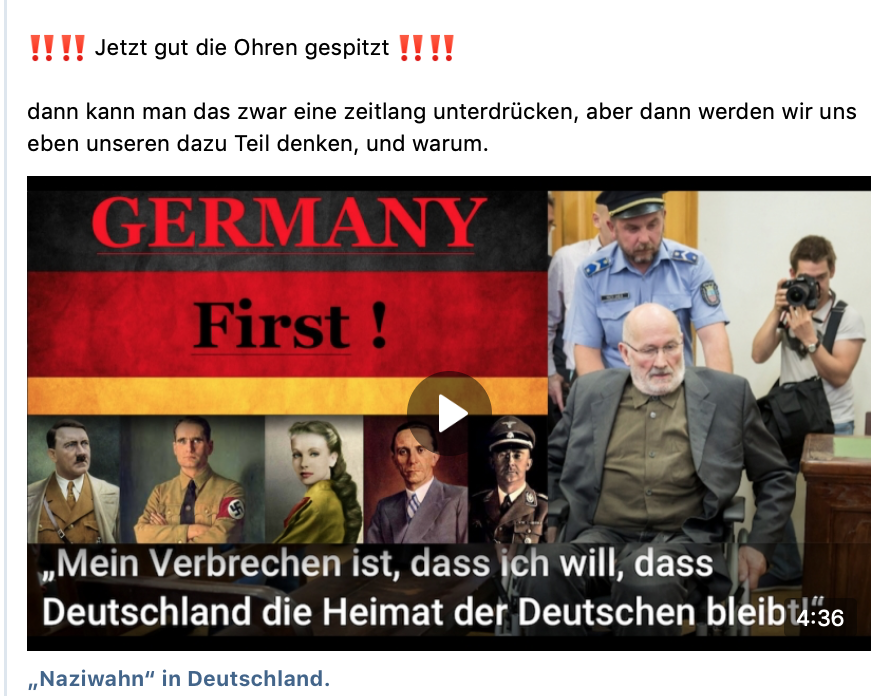 S. verlinkt über "Schiggl Groubar" zu NS-Propagandavideo: "'Naziwahn' in Deutschland" (vk.com)