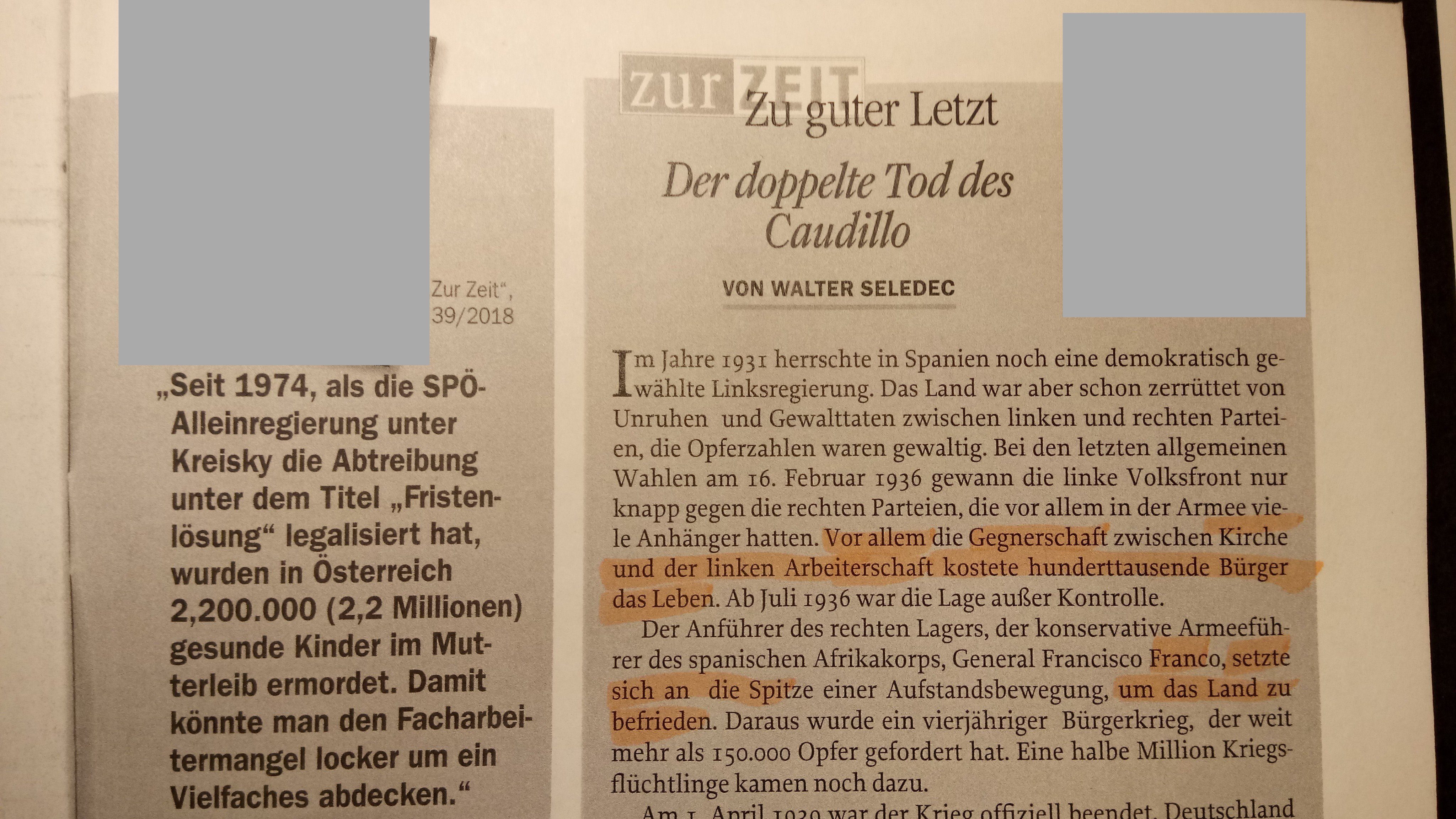 Walter Seledec in "Zur Zeit" Ausgabe 40/18