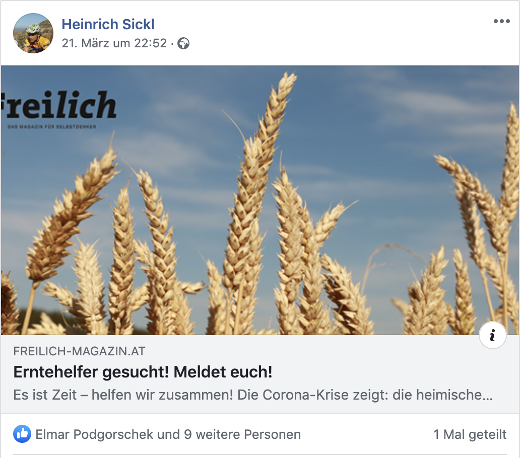 Sickl und "Freilich" suchen Erntehelfer