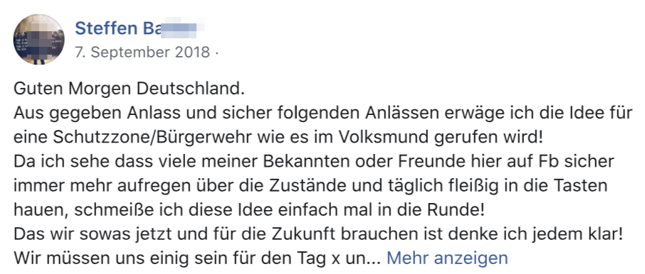 Steffen B.: "Schutzzone/Bürgerwehr ... für den Tag x"